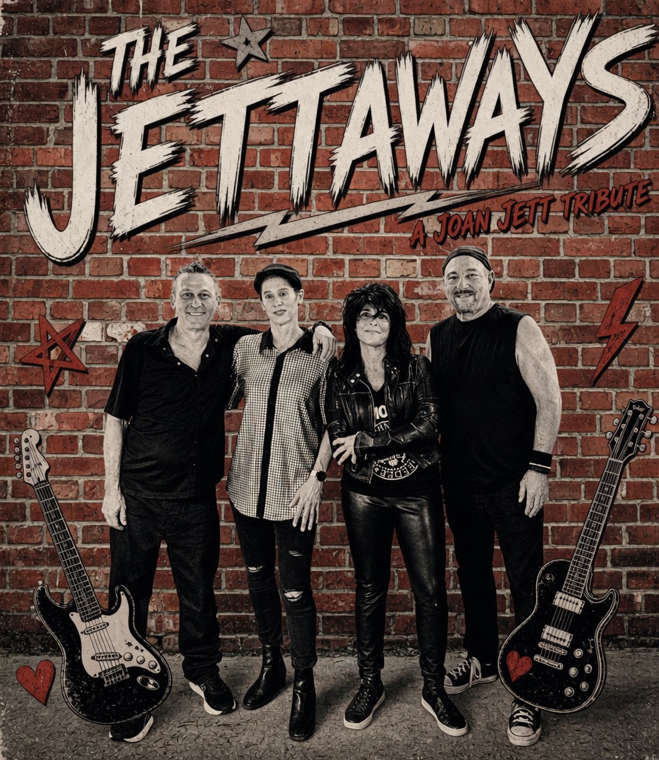The JettAways posing in front of a brick wall